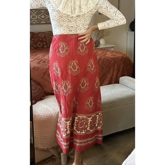 Vintage 90’s Liz Claiborne Size 12 100% Cotton Red Paisley Beaded Wrap Maxi - Picture 4 of 10